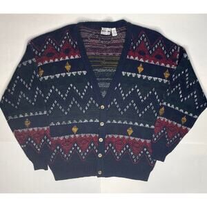 Piccadilly Cardigan Mens XL Tall Geometric Vintage Sweater Multicolor V Neck